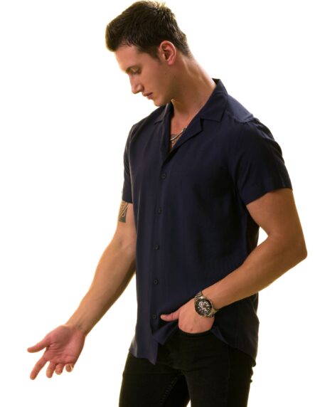Navy Solid Hawaiian Summer Shirt for Men – European Made & Designed