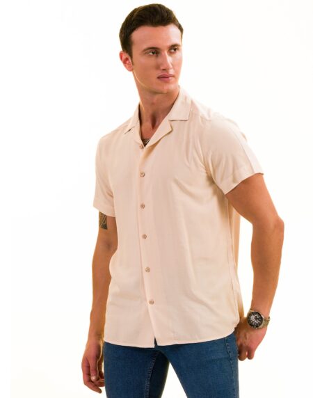 Beige Solid Hawaiian Shirt for Men – European Designed Summer Style