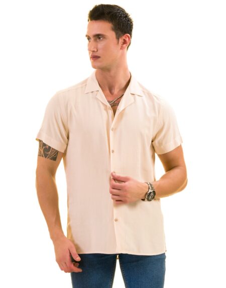 Beige Solid Hawaiian Shirt for Men – European Designed Summer Style