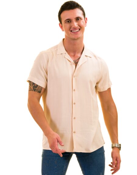 Beige Solid Hawaiian Shirt for Men – European Designed Summer Style