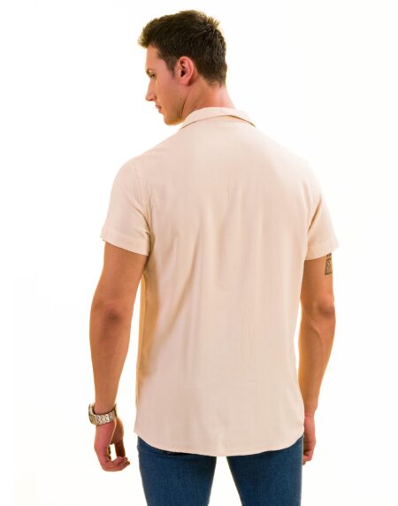 Beige Solid Hawaiian Shirt for Men – European Designed Summer Style