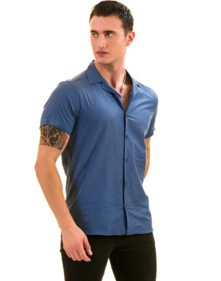 Metallic Blue Hawaiian Shirt for Men – European Designed Summer Style