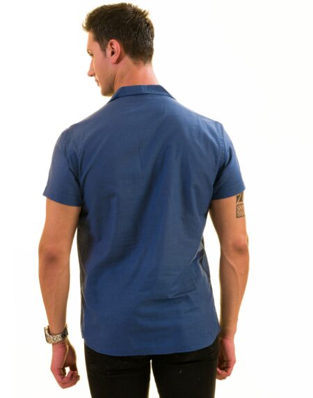 Metallic Blue Hawaiian Shirt for Men – European Designed Summer Style