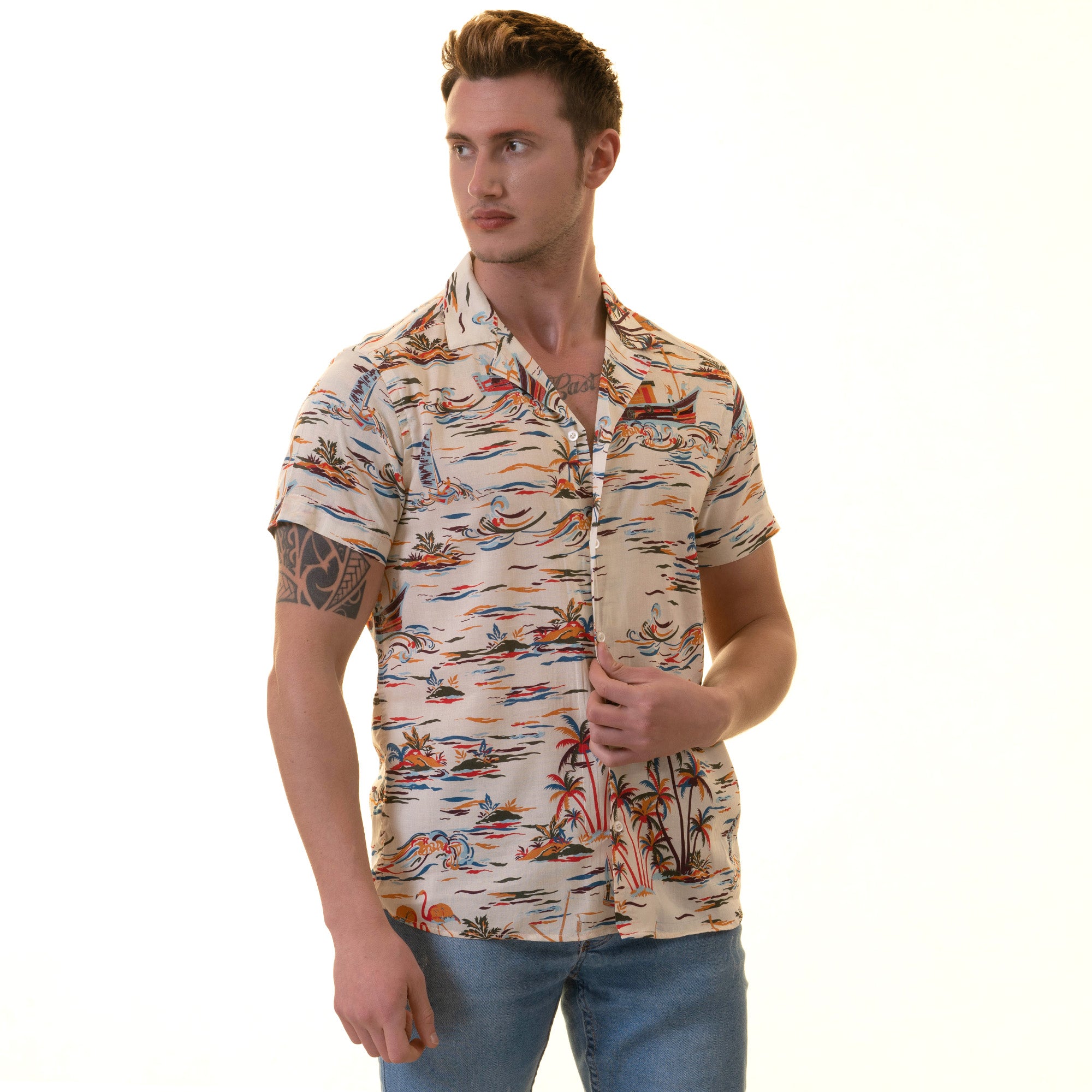 Colorful Palm Trees Hawaiian Summer Shirt for Men - European Made & Designed - Image 2