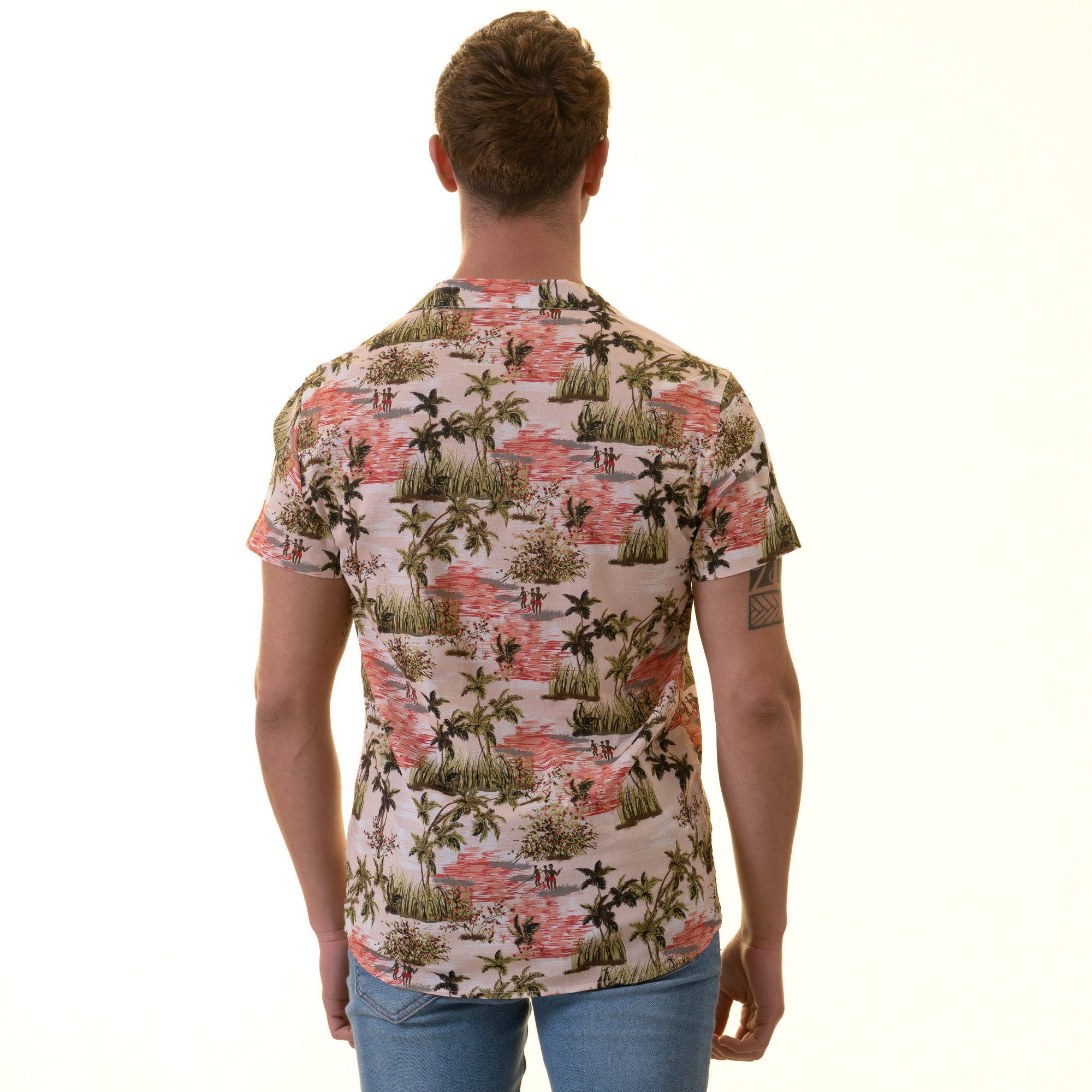 Green Pink Palm Trees Hawaiian Summer Shirt for Men - European Made & Designed - Image 2