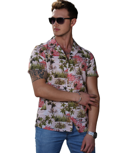 Green Pink Palm Trees Hawaiian Summer Shirt for Men – European Made & Designed