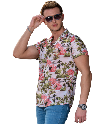 Green Pink Palm Trees Hawaiian Summer Shirt for Men – European Made & Designed