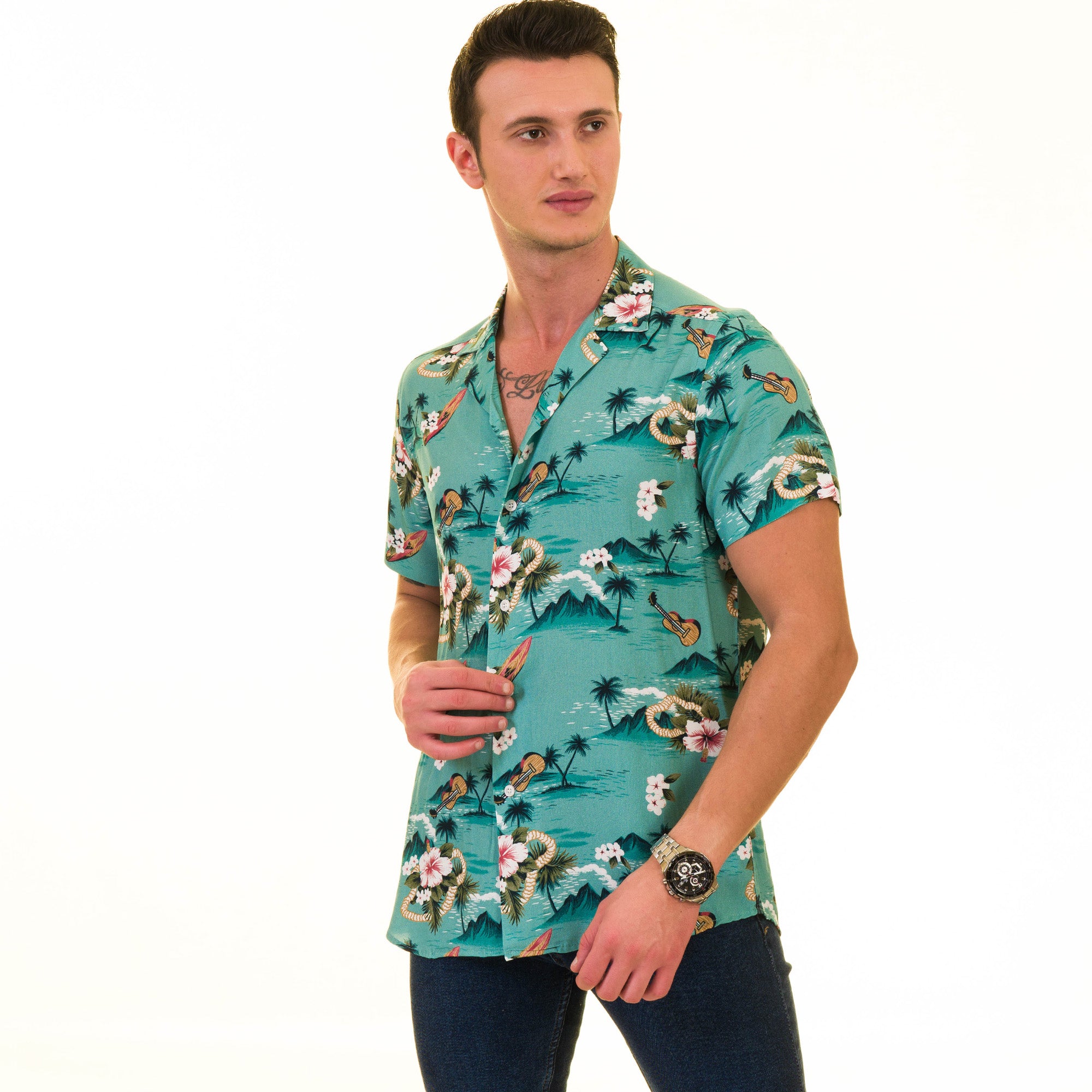 Multi-Color European Made Hawaiian Summer Shirt for Men - Designer Quality - Image 3