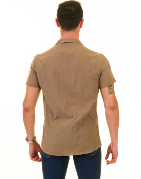 Solid Tan European Made Hawaiian Summer Shirt for Men – Premium Designer