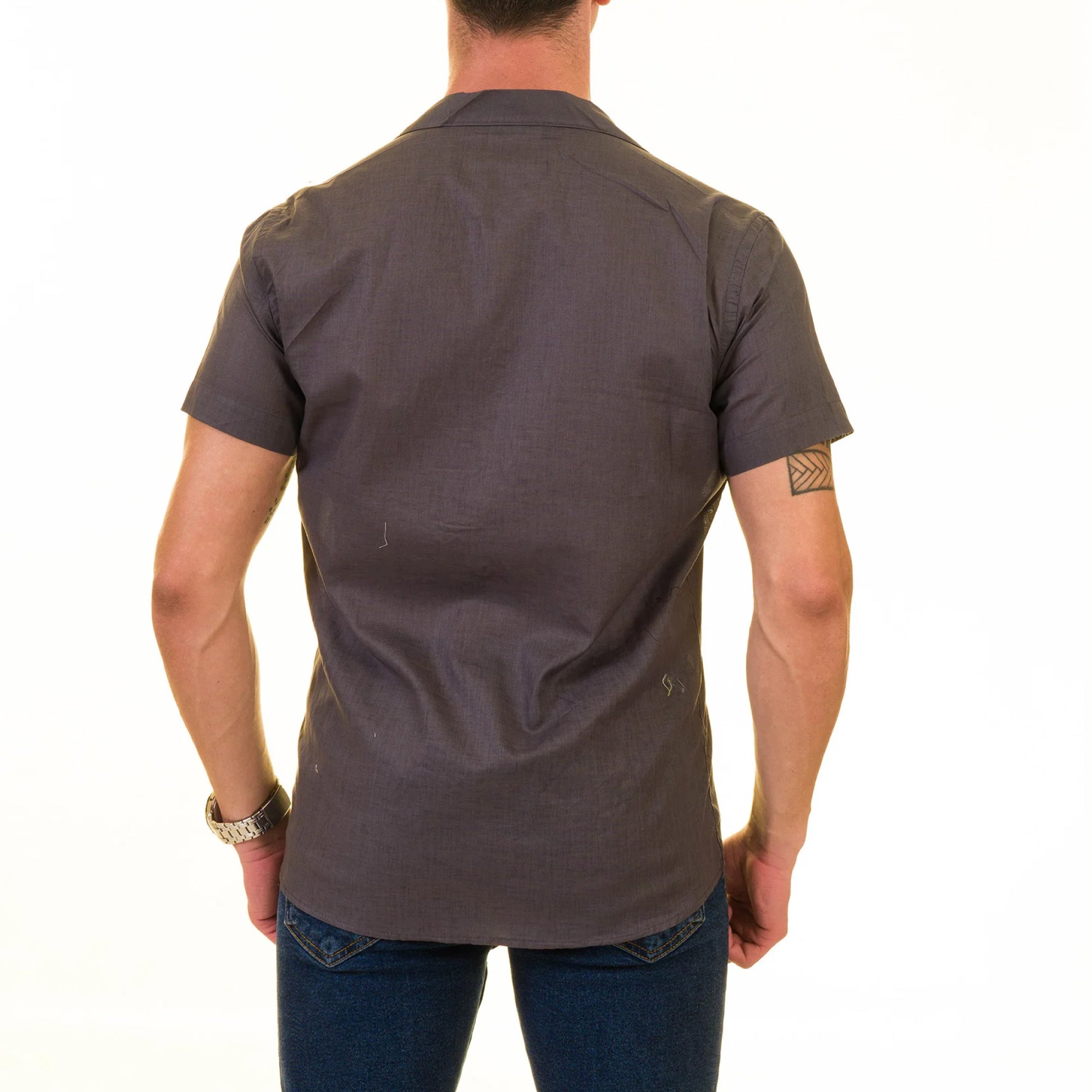 Men’s Solid Gray Hawaiian Summer Shirt – European Made & Designed - Image 2