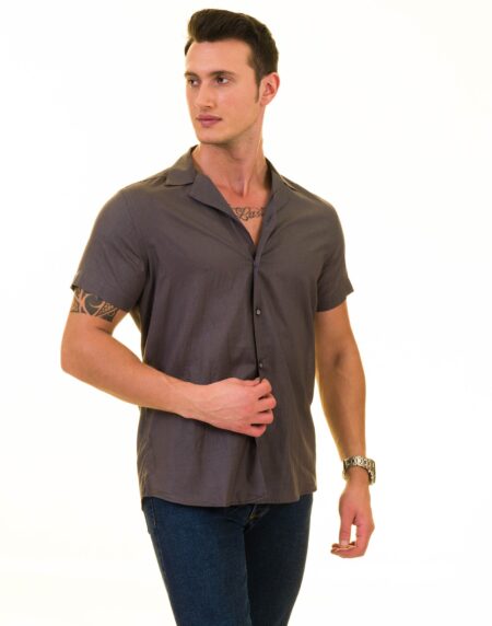 Men’s Solid Gray Hawaiian Summer Shirt – European Made & Designed