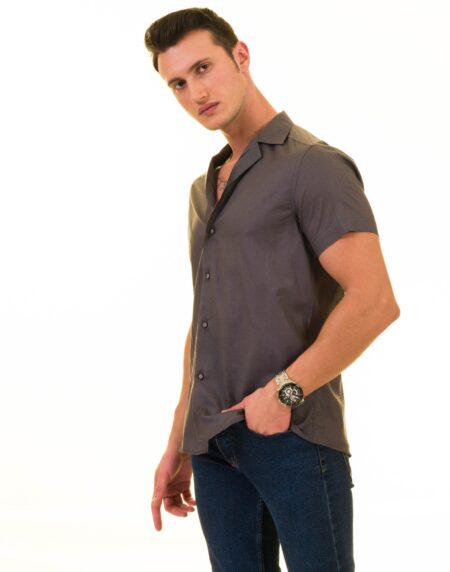 Men’s Solid Gray Hawaiian Summer Shirt – European Made & Designed