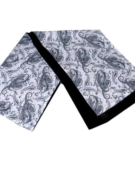 Unisex Silk & Suede Soft Elegant Long Black White Paisley Double Side Scarf - Amedeo Exclusive
