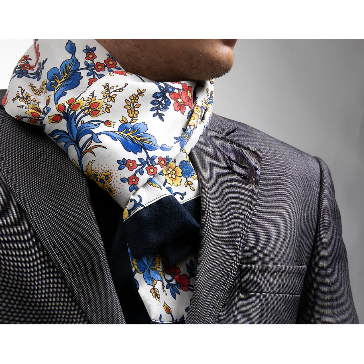 Unisex White Multi Color Floral Silk Soft Elegant Long Fashion Scarf - Amedeo Exclusive