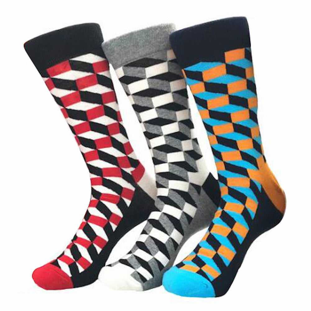 Men's Slack Printed Elastic Colorful Sock Assorted Bundle 3pk Multicolor - Amedeo Exclusive