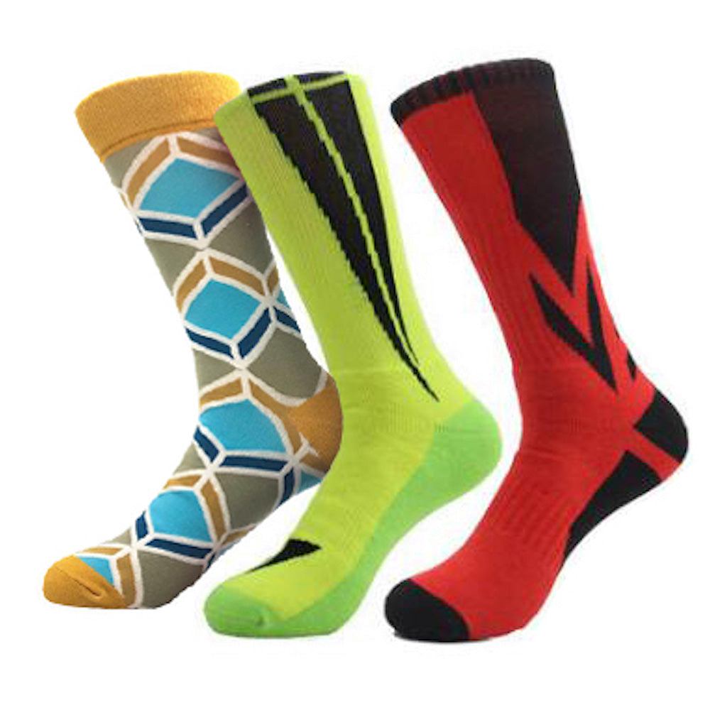 Men's New 3pk Assorted Bundle Elastic Soft Colorful Socks - Amedeo Exclusive