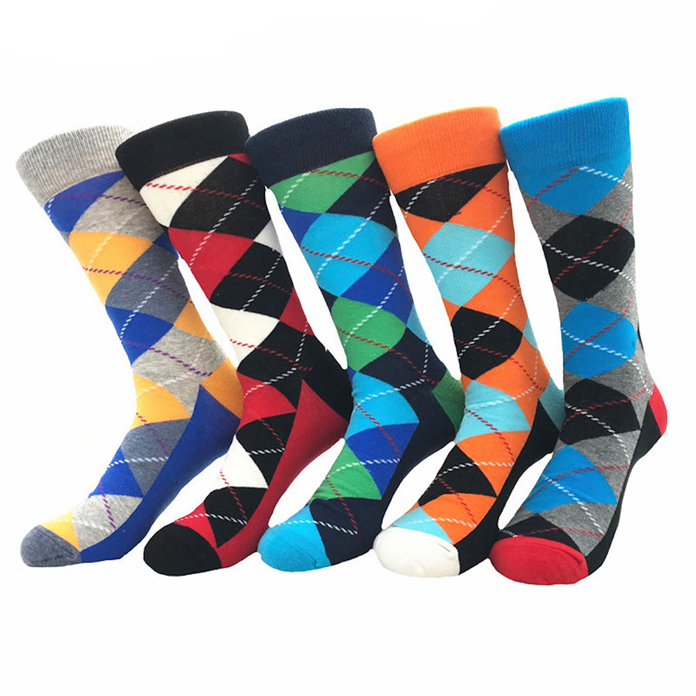 Men's New 5pk Assorted Bundle Soft Argyle Colorful Socks - Amedeo Exclusive