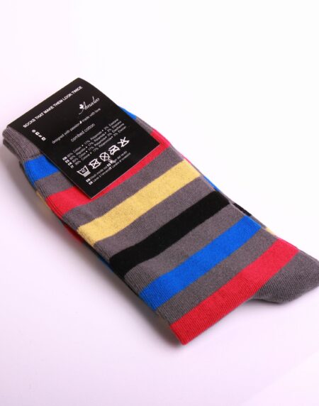 Amedeo Exclusive Men's Colorful Stripe Dark Grey Soft Socks - Amedeo Exclusive