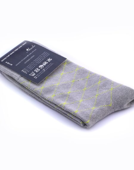 Amedeo Grey Light Yellow Lines Soft Socks For Men - Amedeo Exclusive