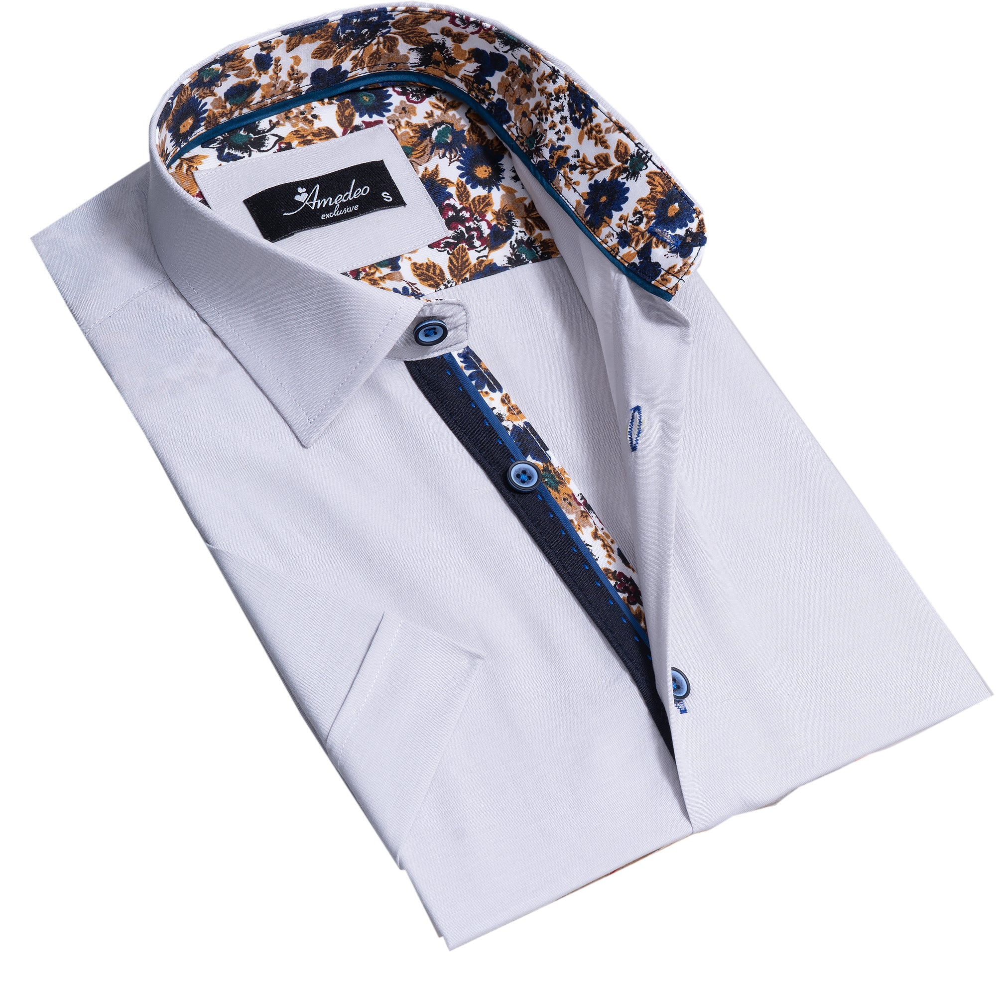 Light Grey/Whitish Mens Short Sleeve Button up Shirts – Tailored Slim Fit Cotton Dress Shirts
