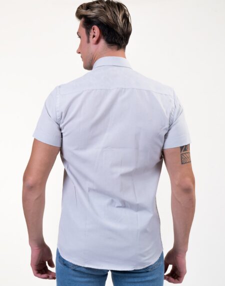 Light Grey/Whitish Mens Short Sleeve Button up Shirts – Tailored Slim Fit Cotton Dress Shirts