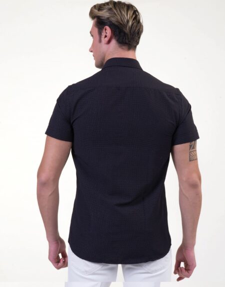 Black and Gold Mens Short Sleeve Button up Shirts – Tailored Slim Fit Cotton Dress Shirts