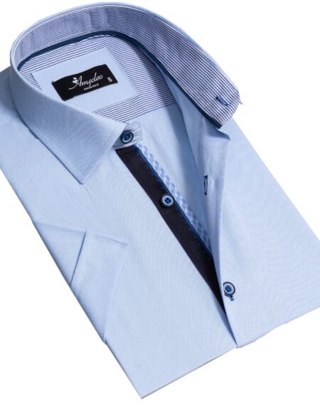 Soft Light Blue Mens Short Sleeve Button up Shirts – Tailored Slim Fit Cotton Dress Shirts