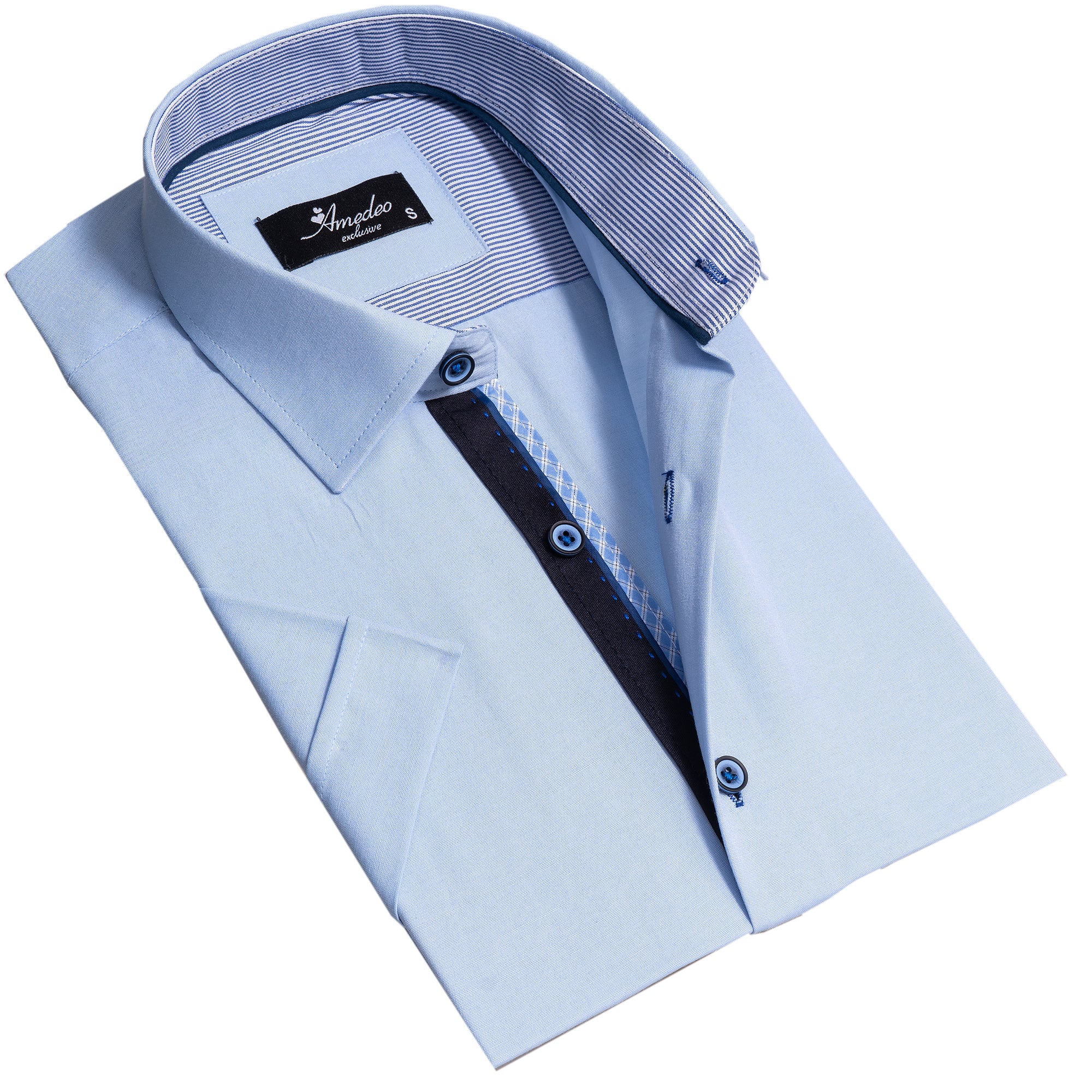 Soft Light Blue Mens Short Sleeve Button up Shirts – Tailored Slim Fit Cotton Dress Shirts