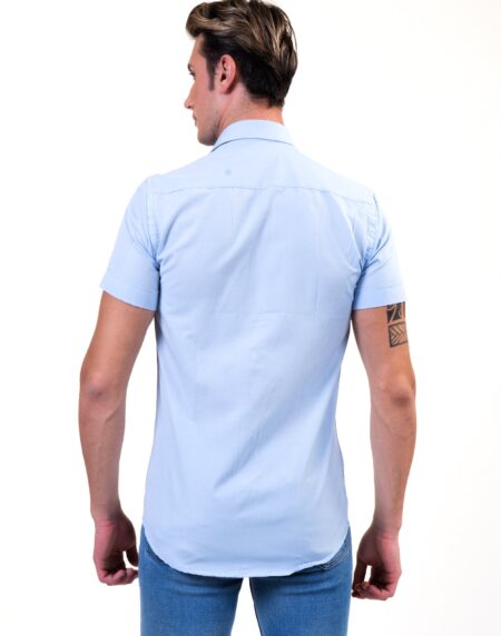 Soft Light Blue Mens Short Sleeve Button up Shirts – Tailored Slim Fit Cotton Dress Shirts