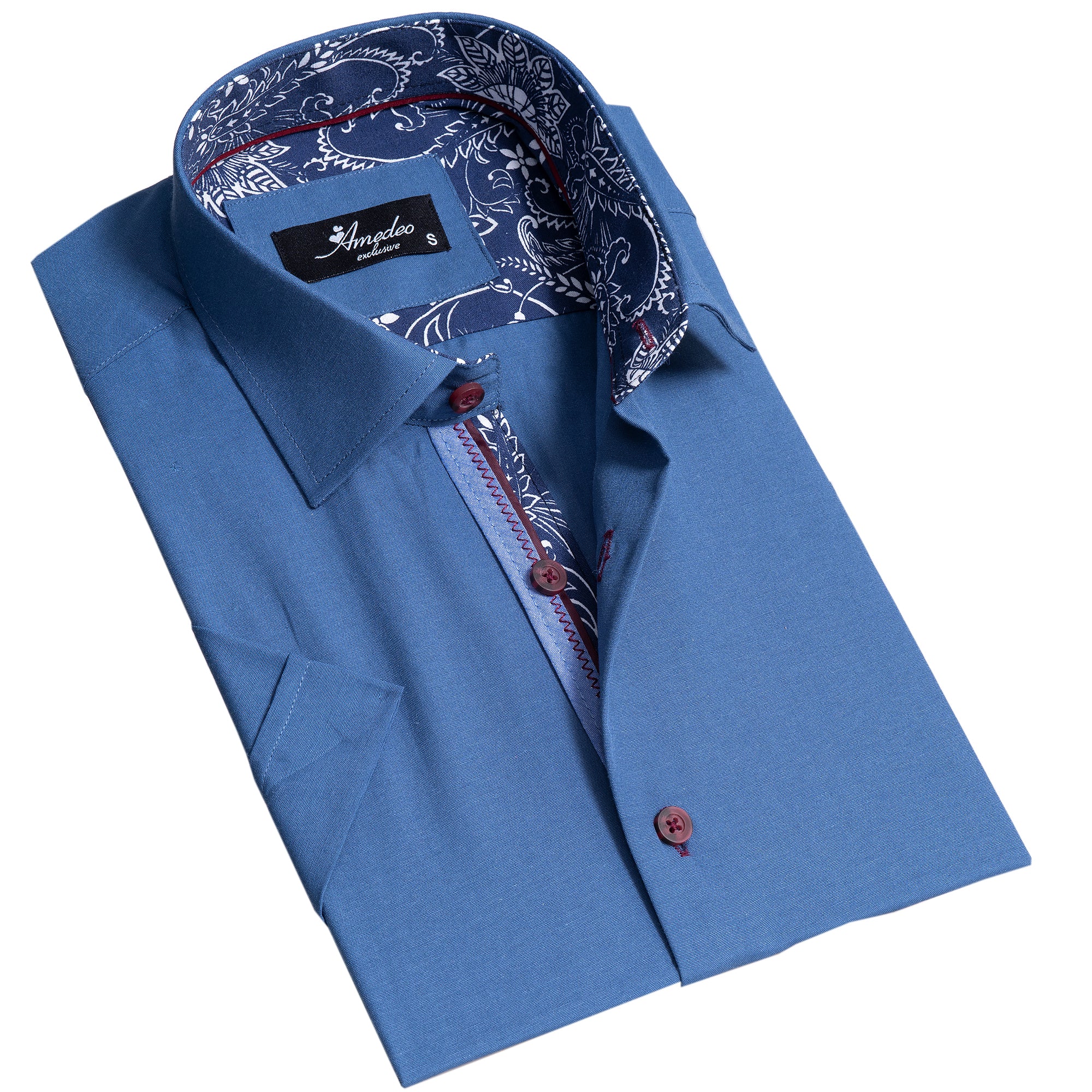 Rich Blue Mens Short Sleeve Button up Shirts – Tailored Slim Fit Cotton Dress Shirts