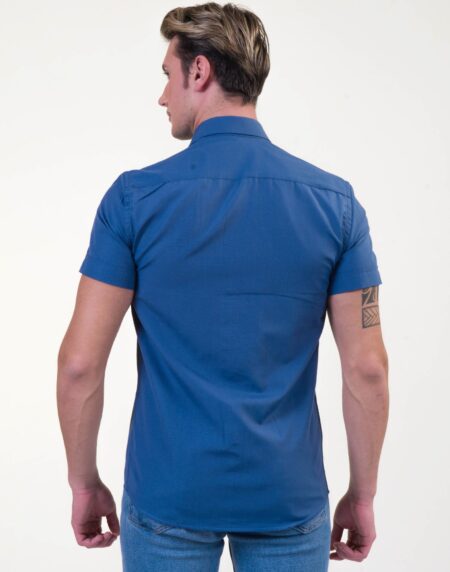 Rich Blue Mens Short Sleeve Button up Shirts – Tailored Slim Fit Cotton Dress Shirts