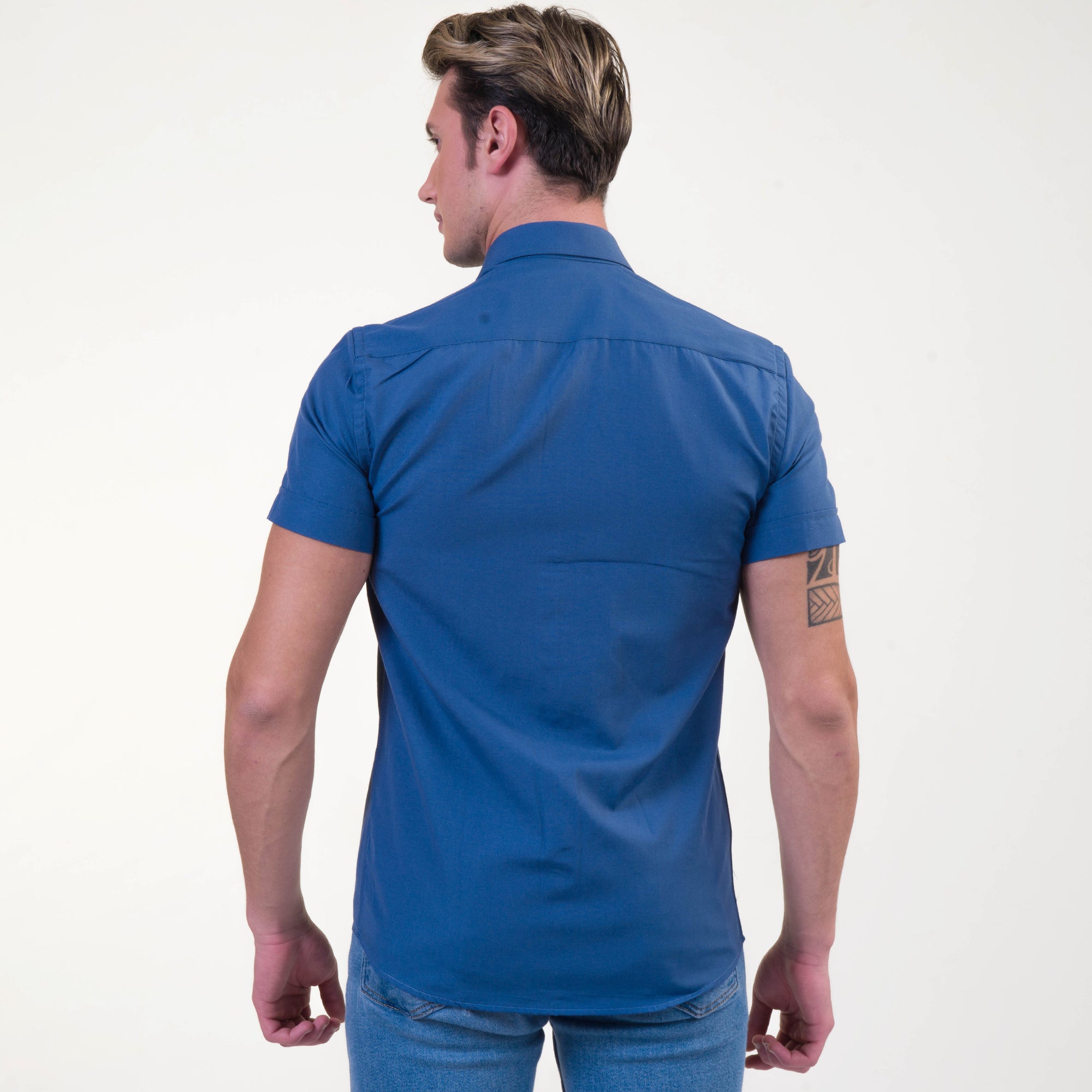 Rich Blue Mens Short Sleeve Button up Shirts - Tailored Slim Fit Cotton Dress Shirts - Image 5