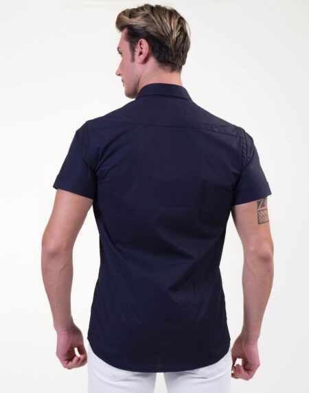 Midnight Blue Mens Short Sleeve Button up Shirts – Tailored Slim Fit Cotton Dress Shirts