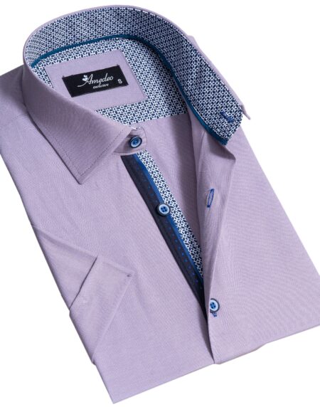 Grayish Blue Mens Short Sleeve Button up Shirts – Tailored Slim Fit Cotton Dress Shirts