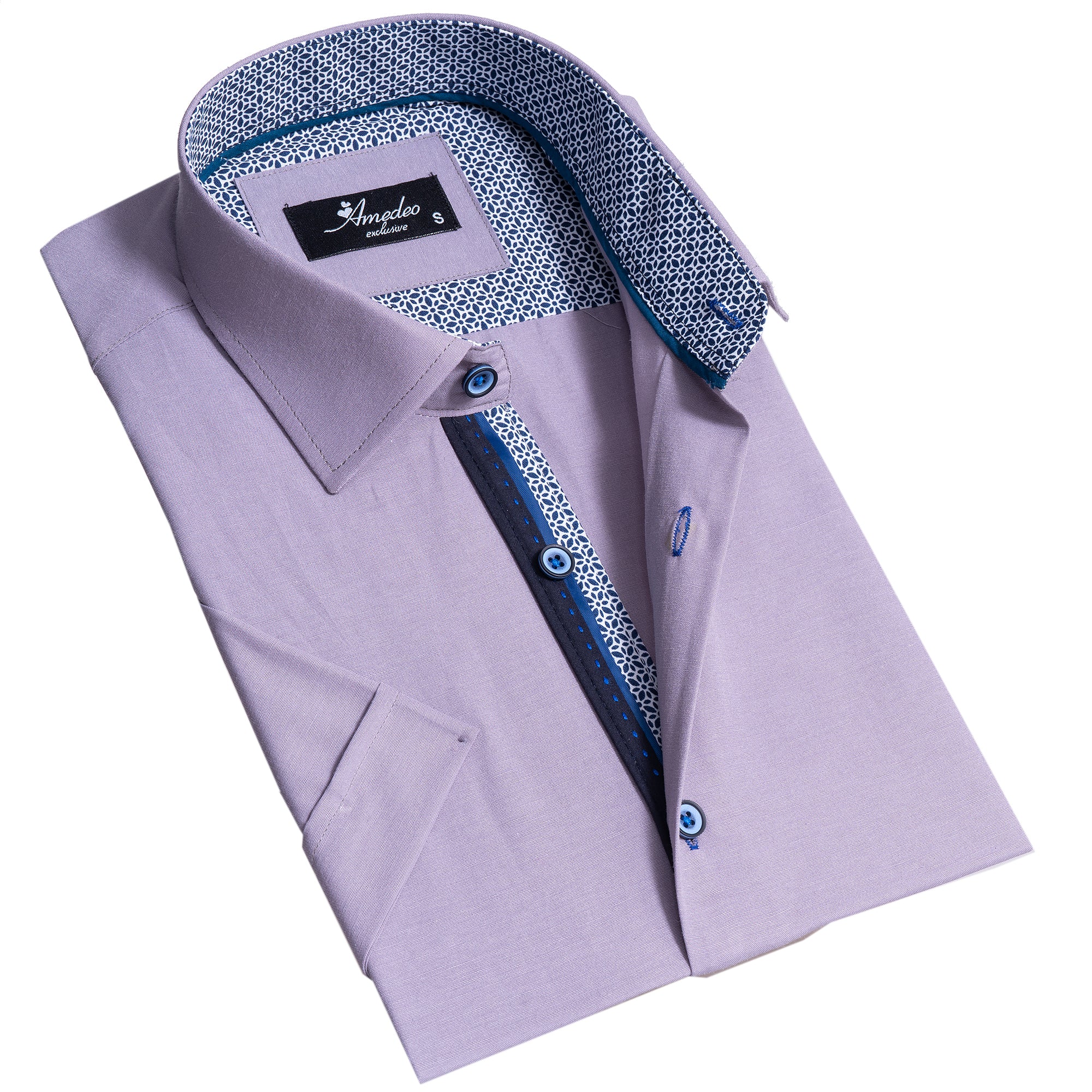 Grayish Blue Mens Short Sleeve Button up Shirts – Tailored Slim Fit Cotton Dress Shirts