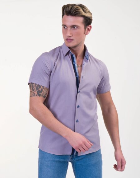 Grayish Blue Mens Short Sleeve Button up Shirts – Tailored Slim Fit Cotton Dress Shirts