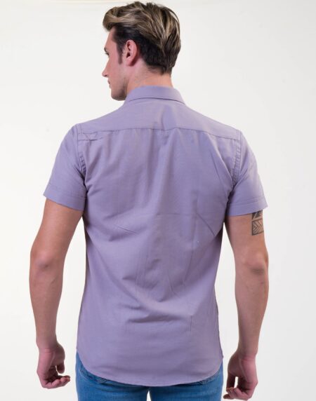 Grayish Blue Mens Short Sleeve Button up Shirts – Tailored Slim Fit Cotton Dress Shirts