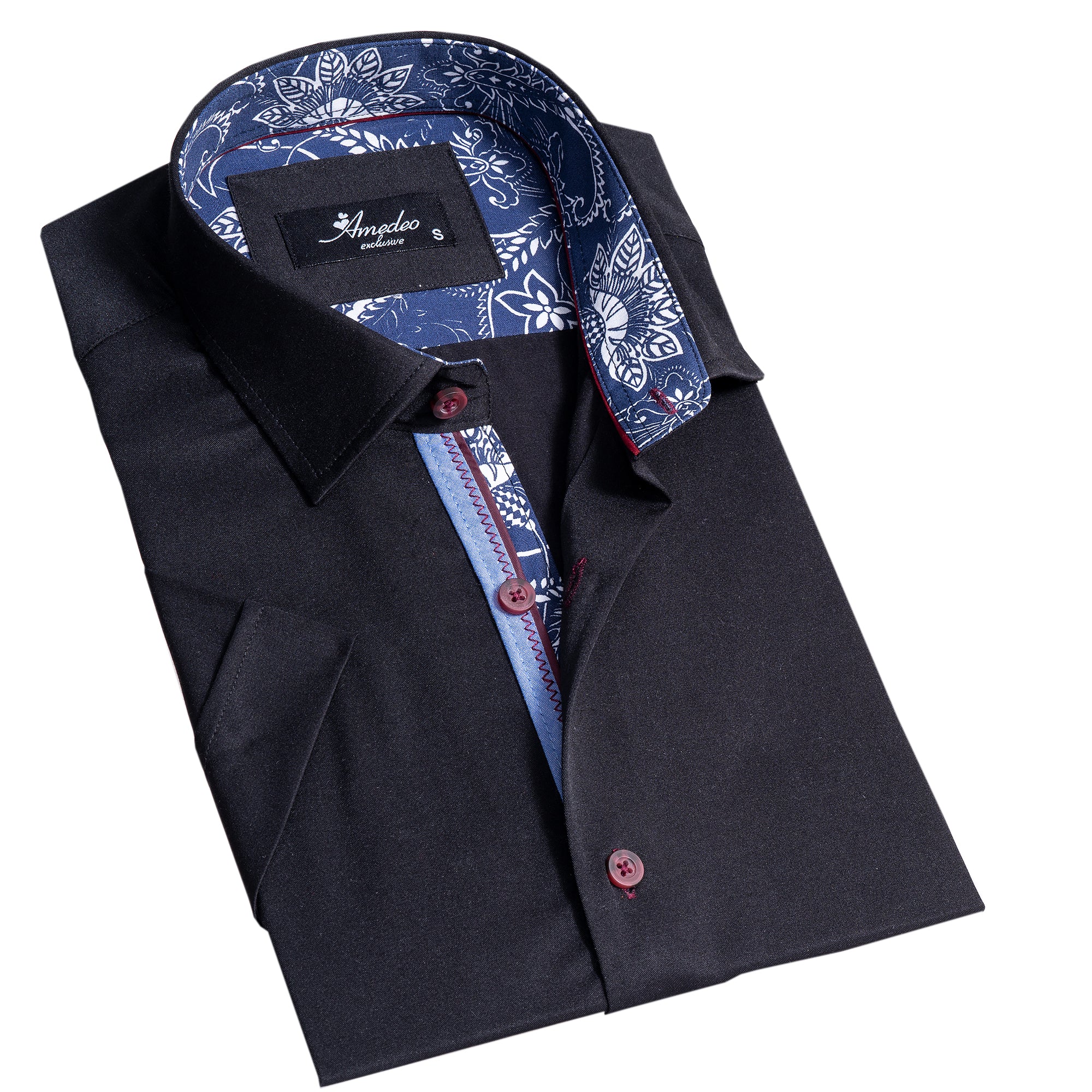 Solid Black Mens Short Sleeve Button up Shirts – Tailored Slim Fit Cotton Dress Shirts