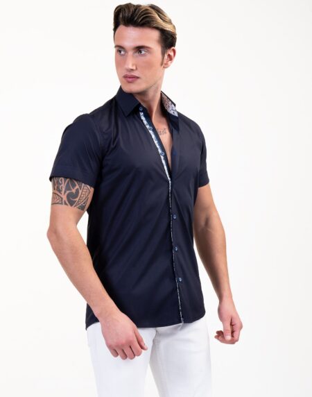 Solid Black Mens Short Sleeve Button up Shirts – Tailored Slim Fit Cotton Dress Shirts
