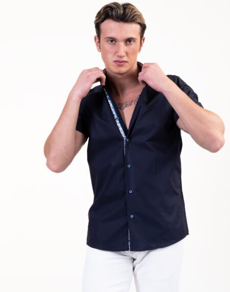 Solid Black Mens Short Sleeve Button up Shirts – Tailored Slim Fit Cotton Dress Shirts