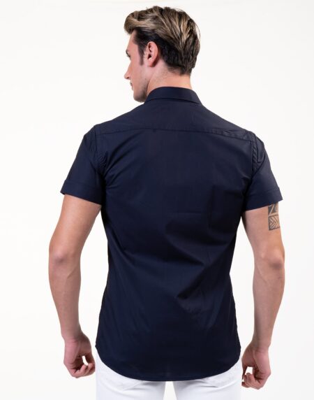 Solid Black Mens Short Sleeve Button up Shirts – Tailored Slim Fit Cotton Dress Shirts