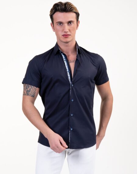 Solid Black Mens Short Sleeve Button up Shirts – Tailored Slim Fit Cotton Dress Shirts