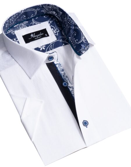 Solid White Mens Short Sleeve Button up Shirts – Tailored Slim Fit Cotton Dress Shirts