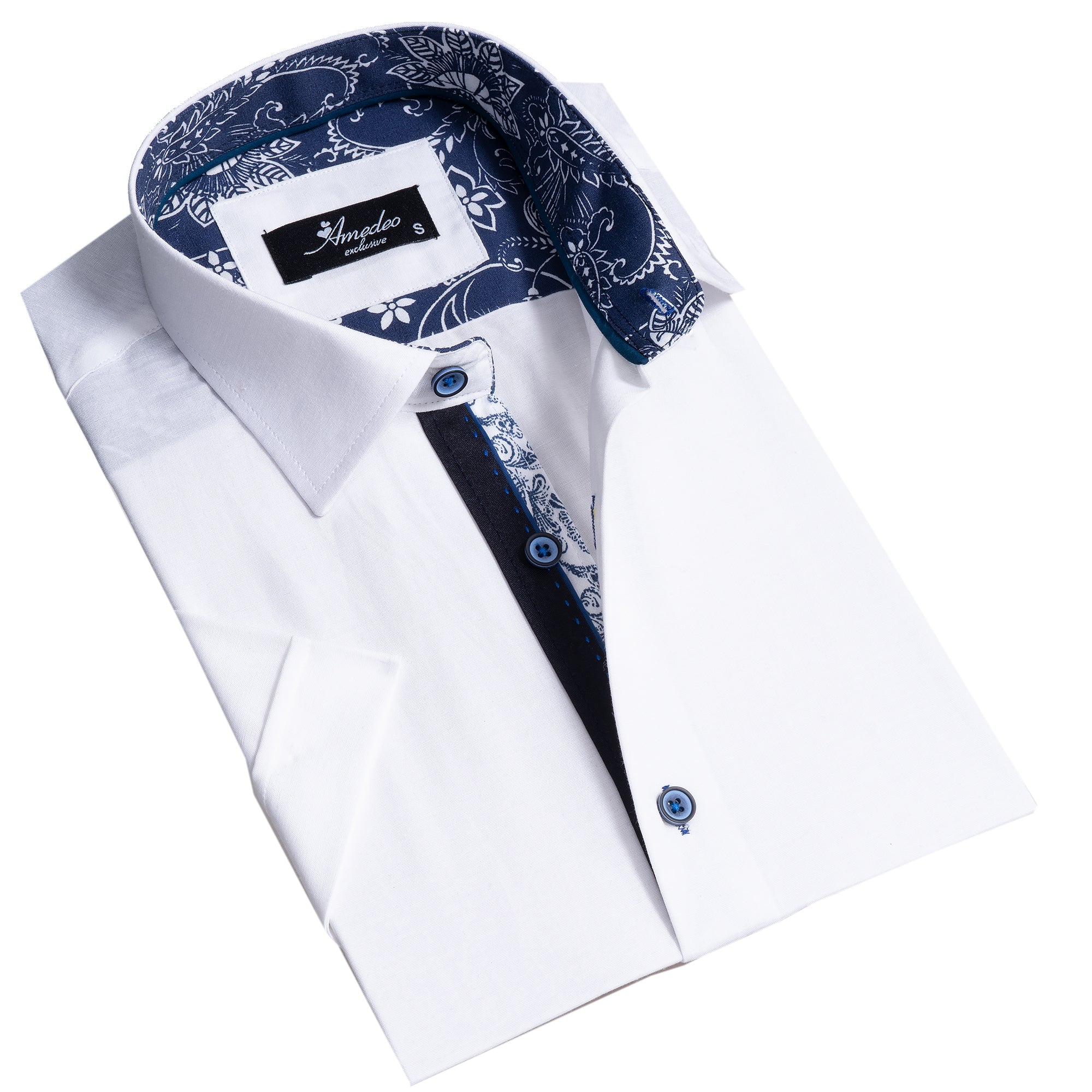 Solid White Mens Short Sleeve Button up Shirts – Tailored Slim Fit Cotton Dress Shirts