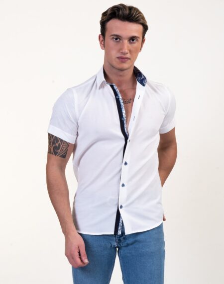 Solid White Mens Short Sleeve Button up Shirts – Tailored Slim Fit Cotton Dress Shirts