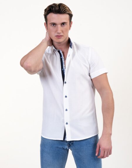 Solid White Mens Short Sleeve Button up Shirts – Tailored Slim Fit Cotton Dress Shirts