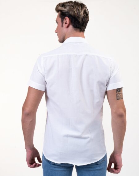 Solid White Mens Short Sleeve Button up Shirts – Tailored Slim Fit Cotton Dress Shirts