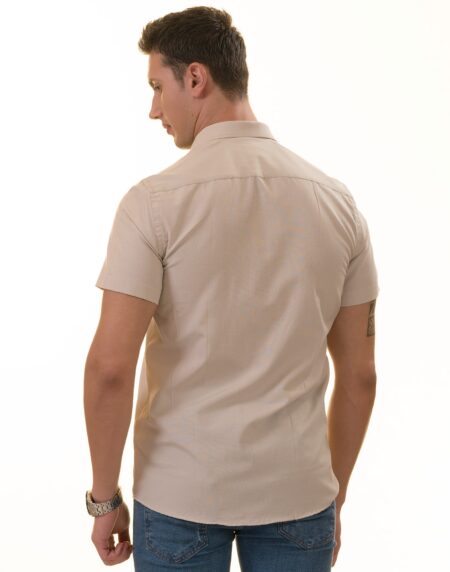 Beige Inside Different Paisley Short Sleeve Button-Up Shirt – Slim Fit Cotton