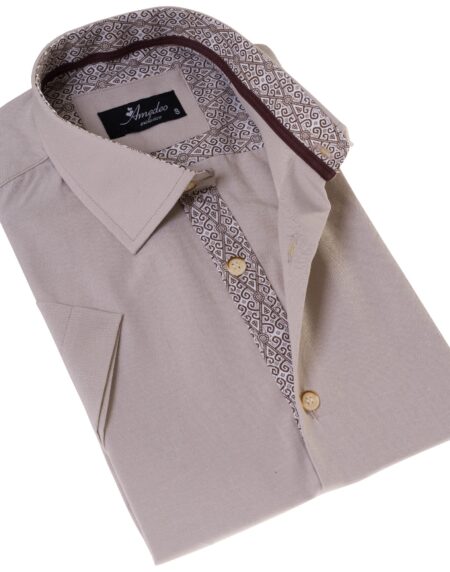 Beige Inside Different Paisley Short Sleeve Button-Up Shirt – Slim Fit Cotton