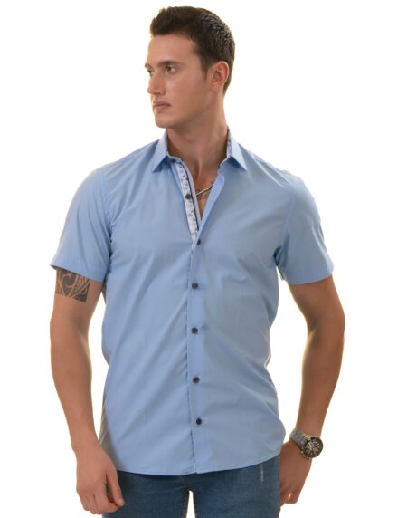 Blue Inside Different Paisley Short Sleeve Button-Up Shirt – Slim Fit Cotton